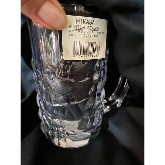 4 Mikasa Winter Season 12oz Clear Glass Mugs Trees with handle - Picture 3 of 4